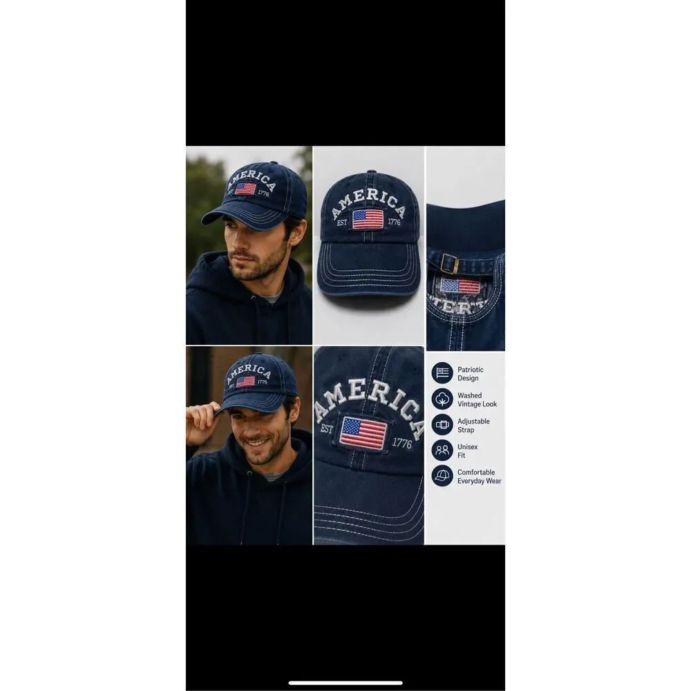 America EST 1776 Distressed Adjustable Baseball Cap USA Flag Patch Patriotic Hat